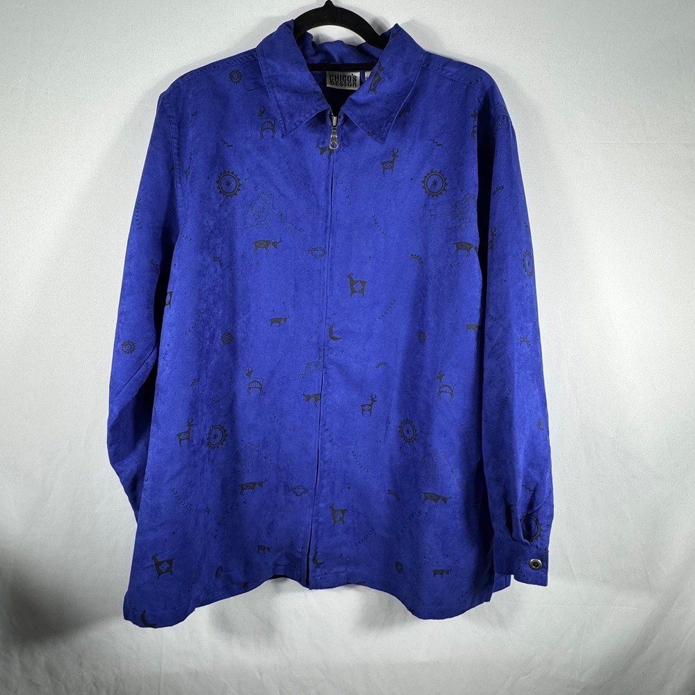 Chico's Design Women's Blue Southwest Print Zip Up Jacket Size 2